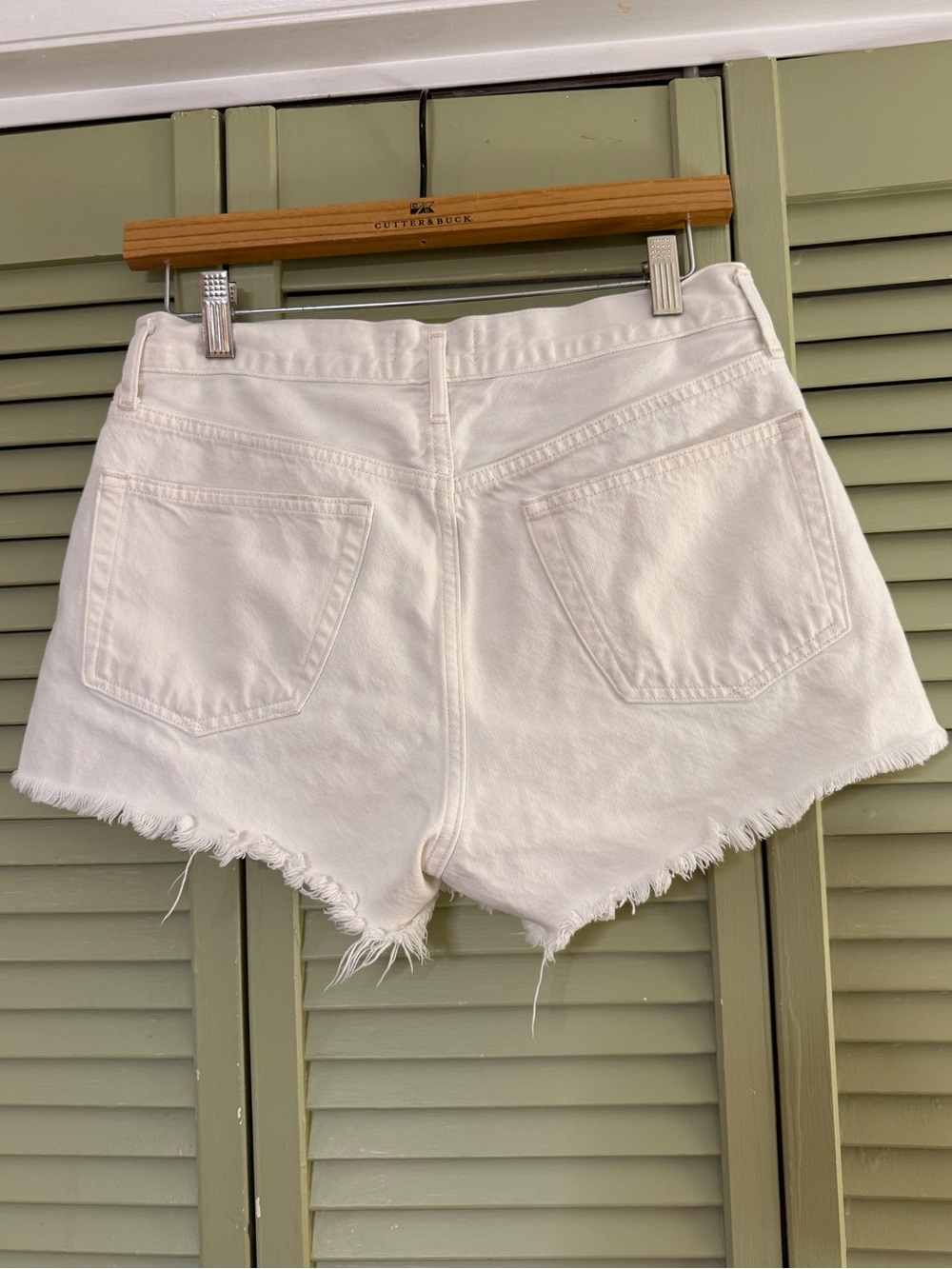Agolde Parker White Frayed Hem Denim Shorts - Picture 3 of 5